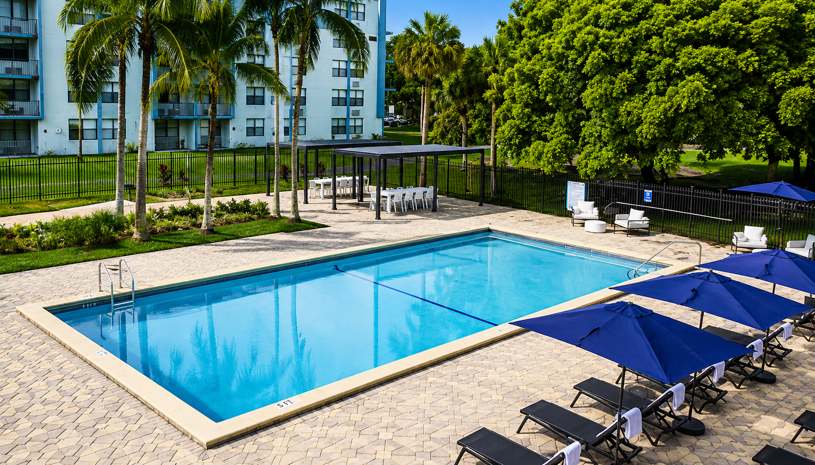 Pool amenity deck at Emerald Place